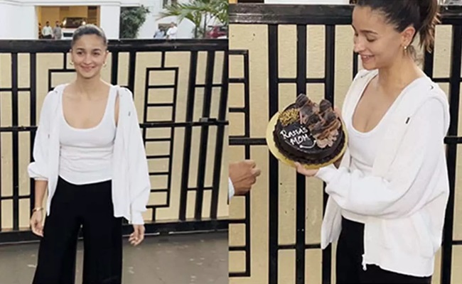 'Raha's Mom' Alia Bhatt Cuts Birthday Cake With Paps